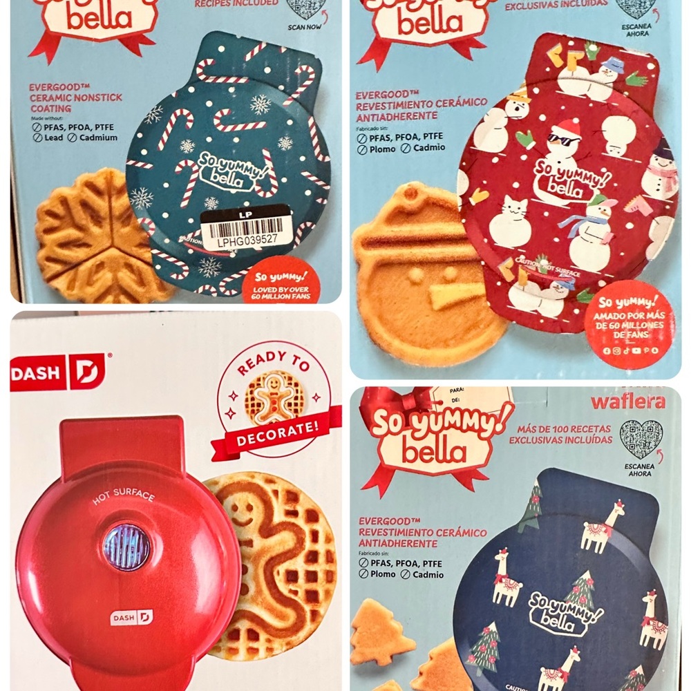 NEW! So Yummy Bella Ceramic Nonstick Cookware Mini Waffle Makers for Christmas